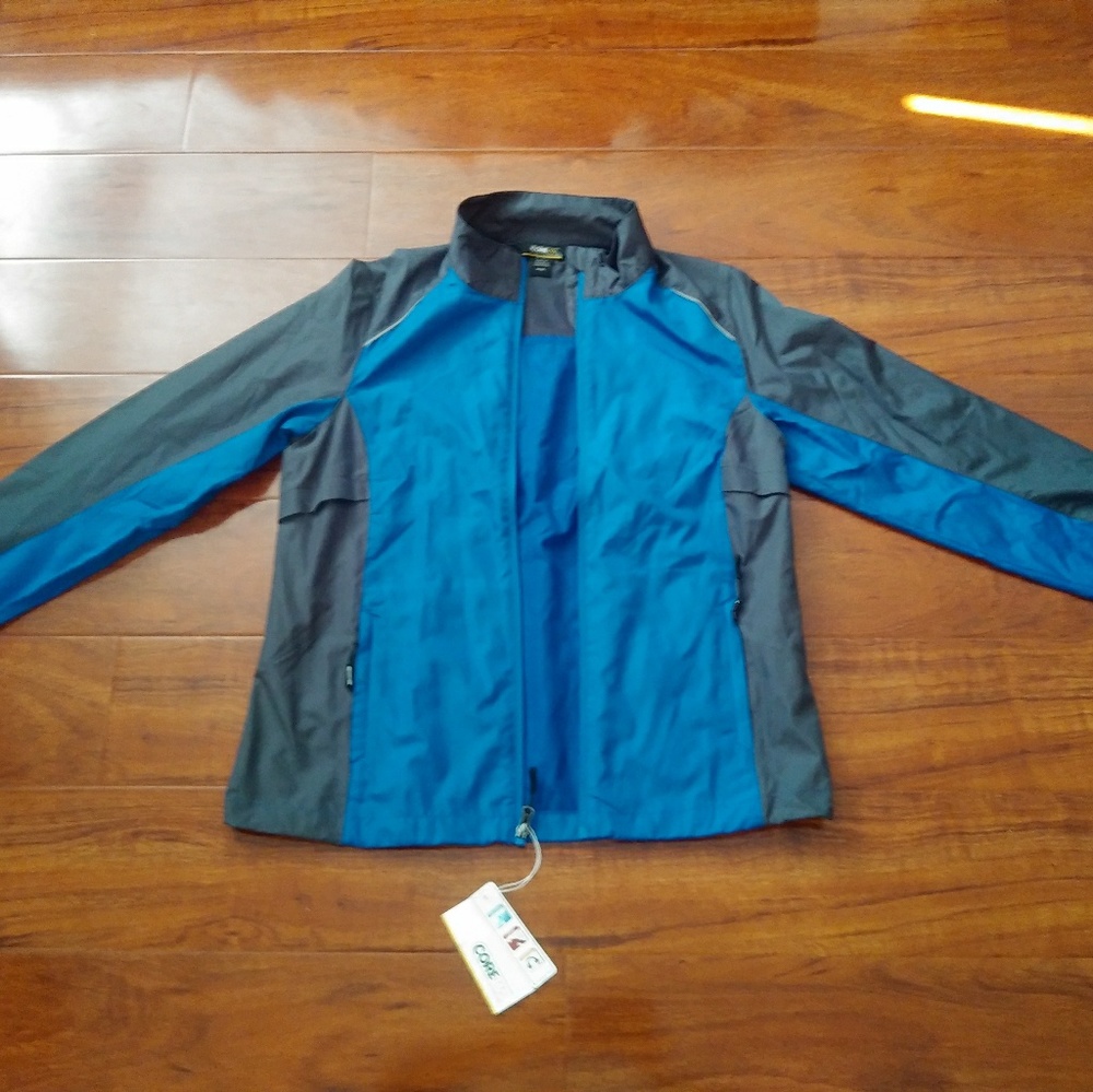 A blue and grey windbreaker.